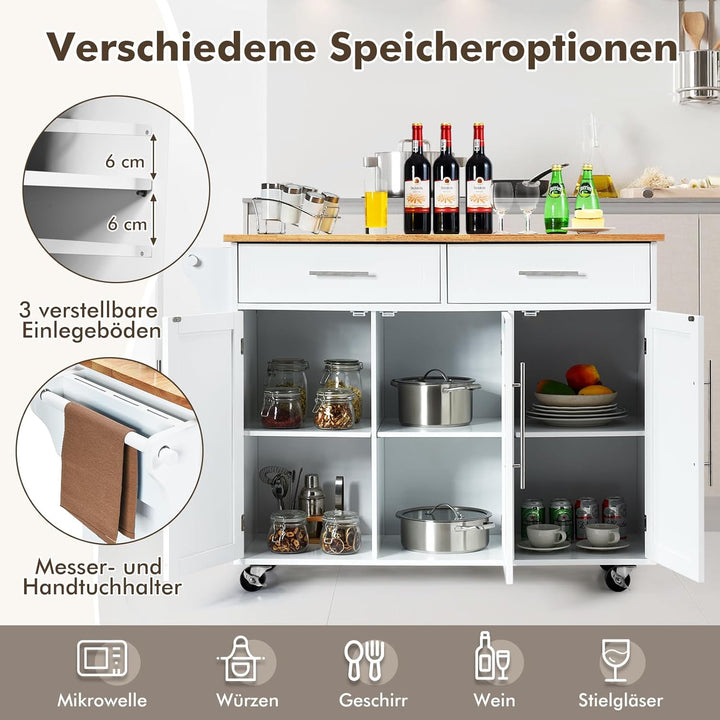 COSTWAY Küchenwagen auf Rollen, Servierwagen Küche, Küchentrolley mit Schubladen, Beistellwagen Küch