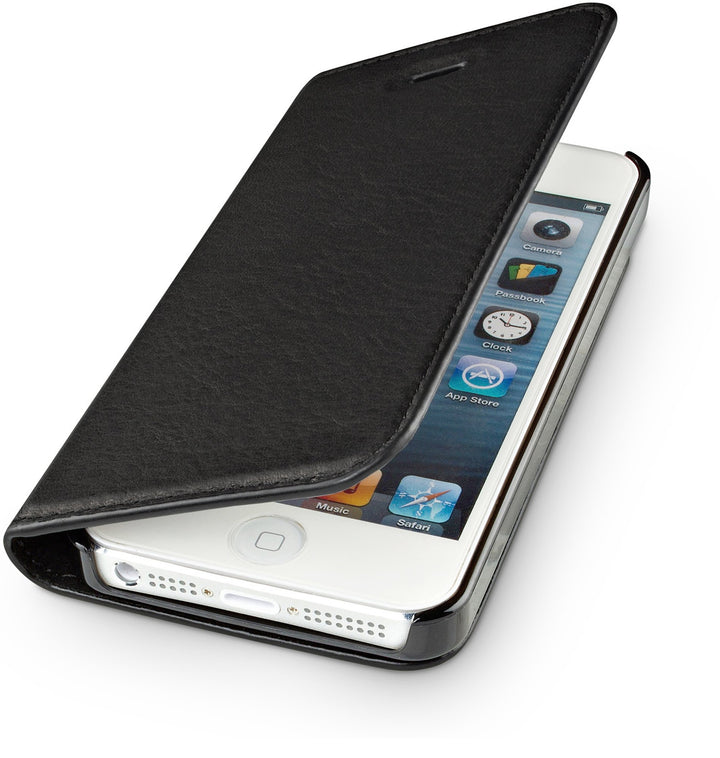 WIIUKA Echt Ledertasche -TRAVEL Nature- für Apple iPhone 5 / 5S / SE -DEUTSCHES Leder- Schwarz, mit