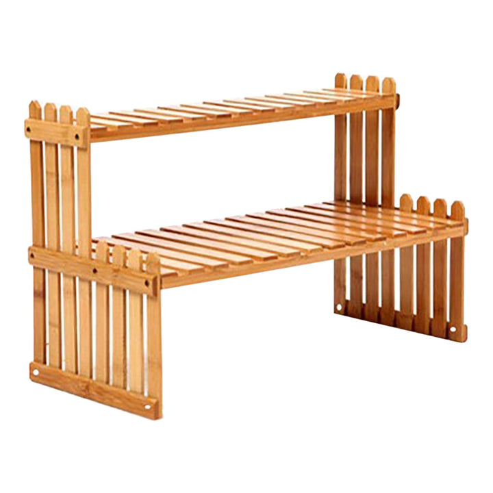 Generisch 2-stöckiges Bambus Pflanzenregal, 47x30x21cm Blumenleiter Bambus, Pflanzenständer, Tisch P
