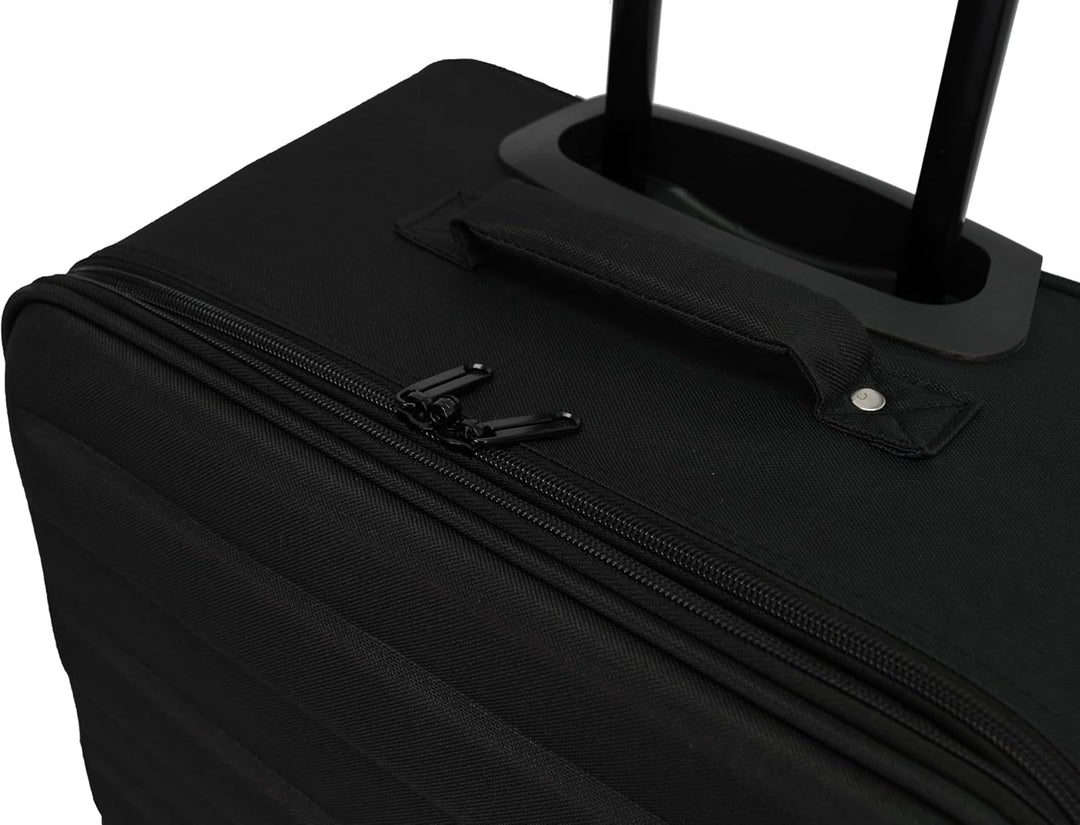 SIGN Stoffkoffer Reisekoffer Trolley (Handgepäck-Mittel-Gross-Set) + 5cm Dehnungsfuge (Schwarz, Gros