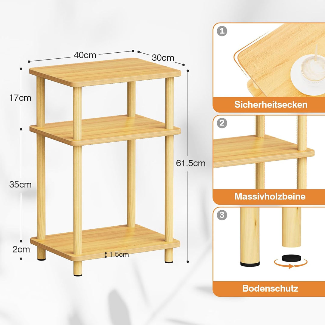 APICIZON 3 Tier Beistelltisch Schmal, Nachttisch Holz, Tisch Klein, 40x30x61.5cm, Kleiner Beistellti