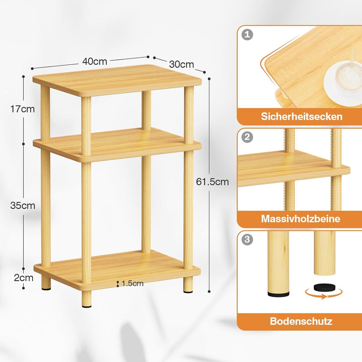 APICIZON 3 Tier Beistelltisch Schmal, Nachttisch Holz, Tisch Klein, 40x30x61.5cm, Kleiner Beistellti