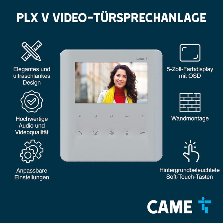 CAME BPT Freisprech-Video-Innenstation PLX V in Weiss mit Soft-Touch-Tasten, 5"-LCD-Display, 4 Taste