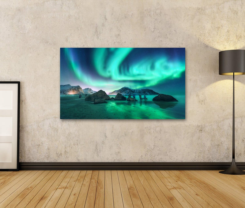 islandburner Bild Bilder auf Leinwand Green Aurora Borealis und Fotografen. Aurora.Nordlichter in Lo