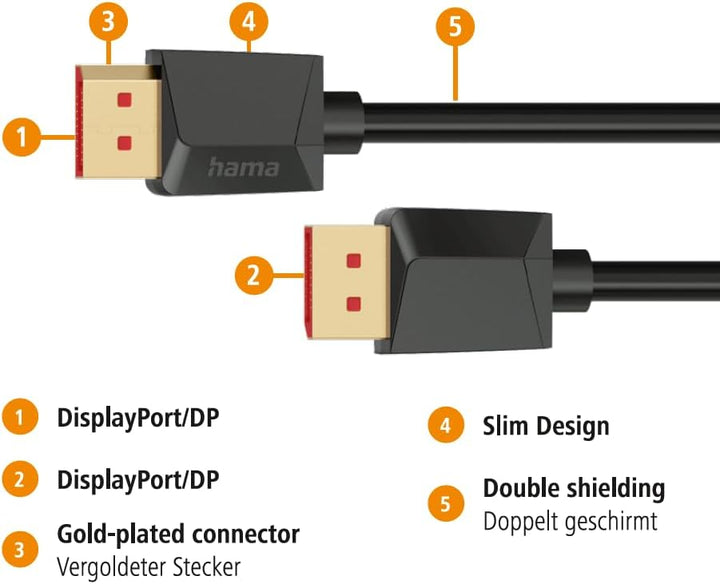 Hama DisplayPort-Kabel, DP 2.1, Ultra-HD 8K, 40 Gbit/s, 2,00 m
