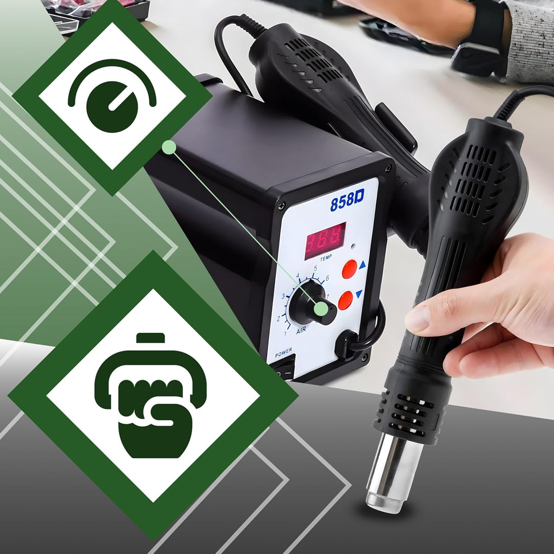 Retoo Heissluft Lötstation 800W, Temperatur Einstellbar 100-480°C, Entlötkolben, 120 l/min Luftleist