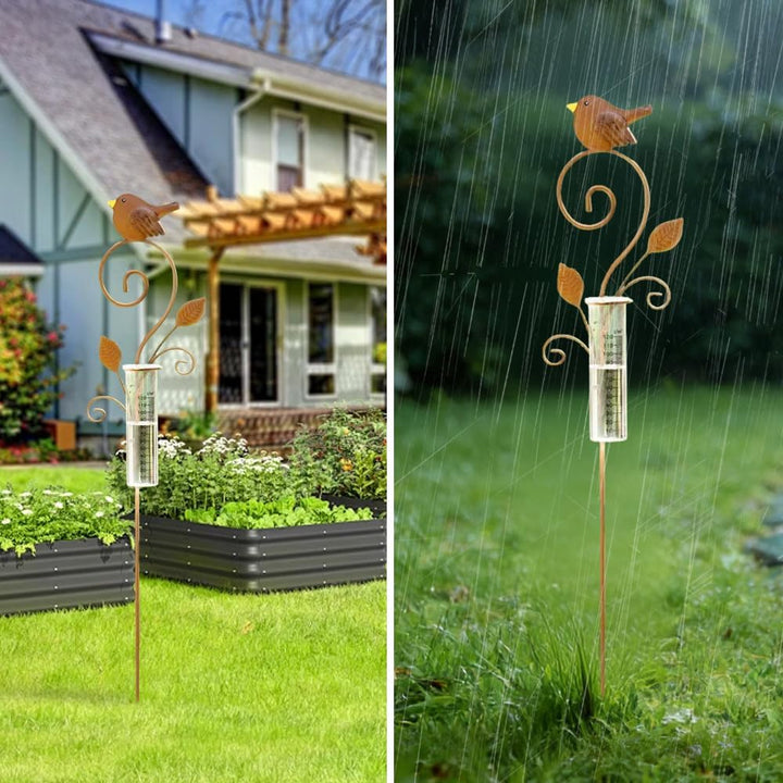 Regenmesser für Garten, 106cm Regenmesser Frostsicher mit Glas Messbecher, Niederschlagsmesser, Voge