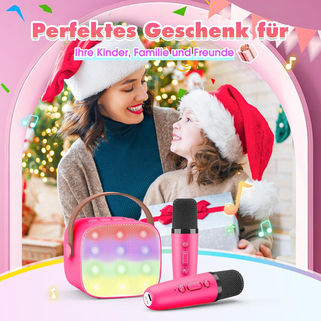 Dislocati Tragbarer Karaoke Maschine mit 2 Bluetooth Mikrofon, Kinder Geschenke Spielzeug für 3-12 J