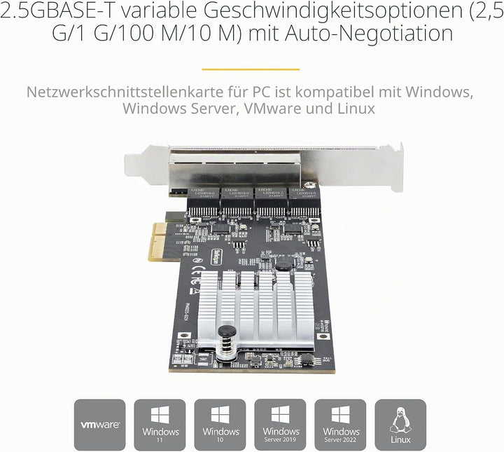 StarTech.com 4-Port 2.5 Gbit PCIe Netzwerkkarte, Intel I225-V, Dual-Port Computer LAN Karte, Multi-G