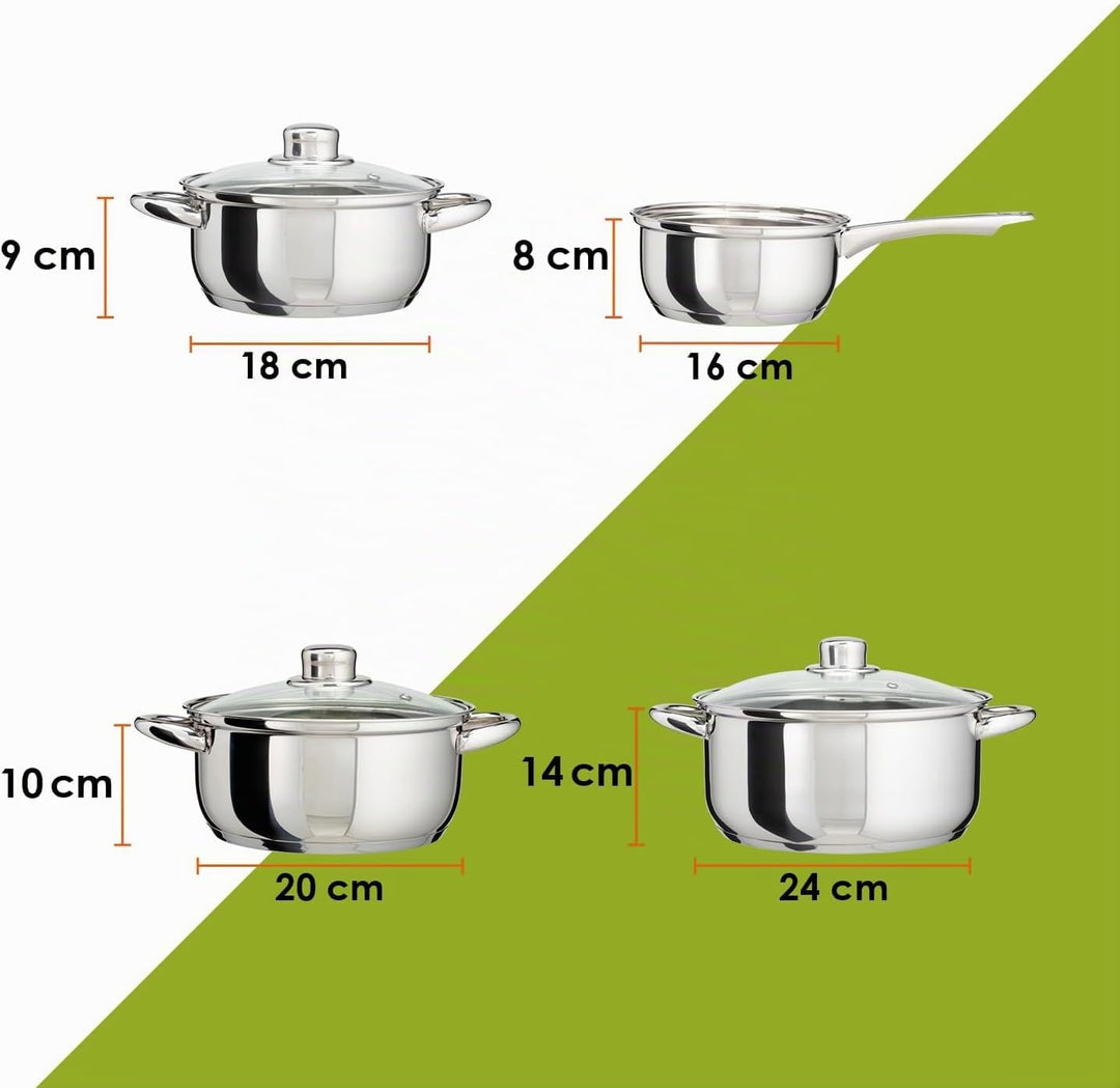 LEVELONE Topfset 4-teilig Induktion Edelstahl poliert induktionsgeeignet Kochtopfset mit Glasdeckel