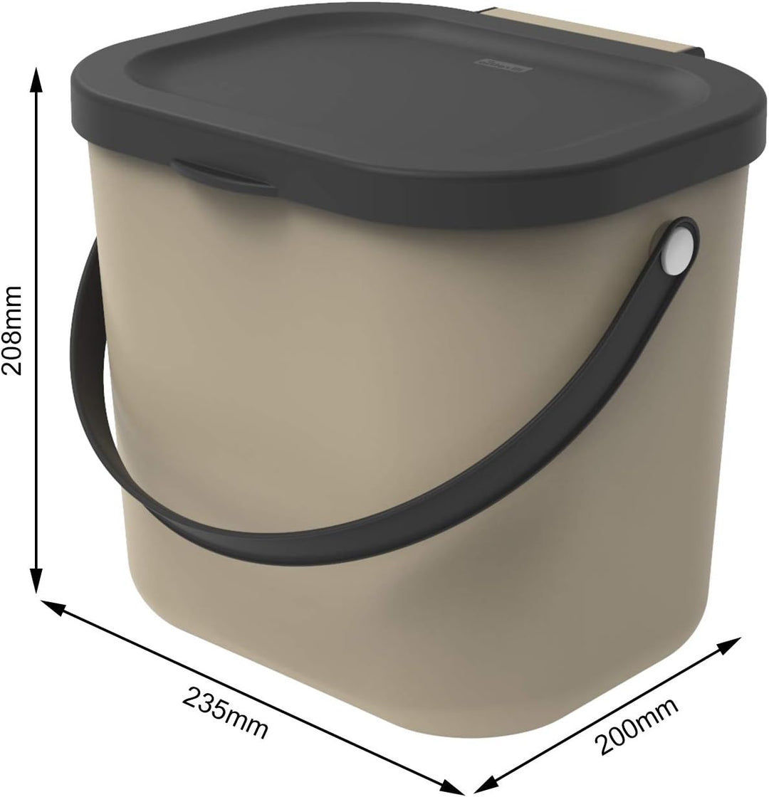 Rotho Albula Biomülleimer 6l mit Deckel und Henkel für die Küche, Kunststoff (PP) BPA-frei, cappucci