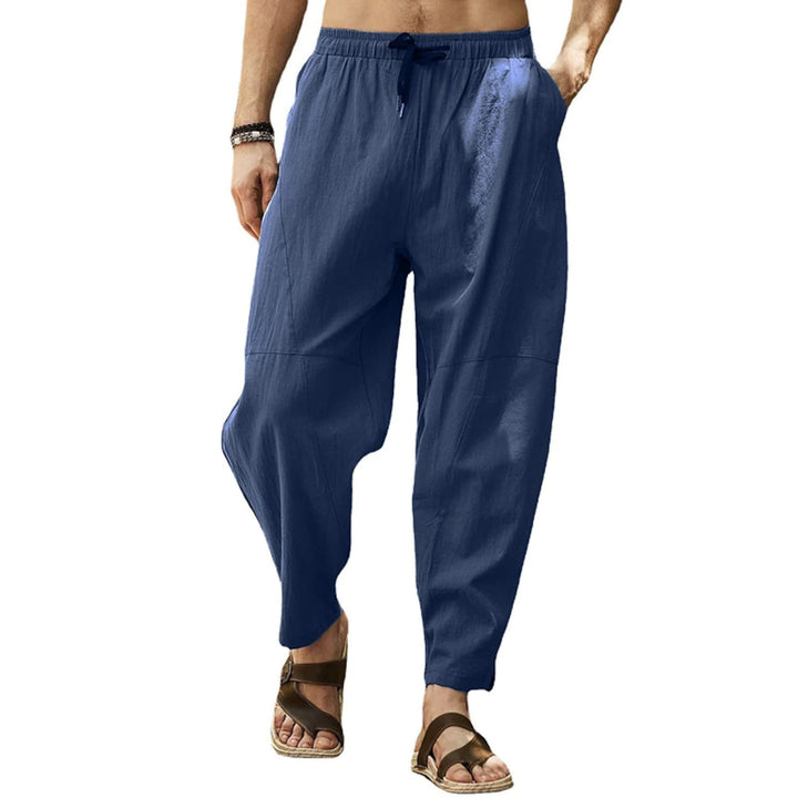 Leinenhose Herren Sommerhose Herren Leicht Yogahose Freizeithose mit Elastische Gürtel XXL Tiefblau,