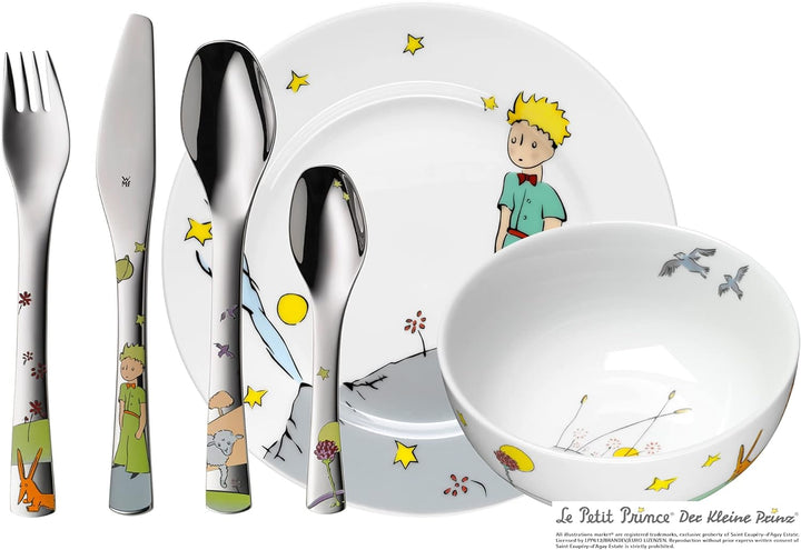 WMF Der kleine Prinz Kinder Geschirrset 6-teilig, Kindergeschirr mit Kinderbesteck Edelstahl, ab 6 J