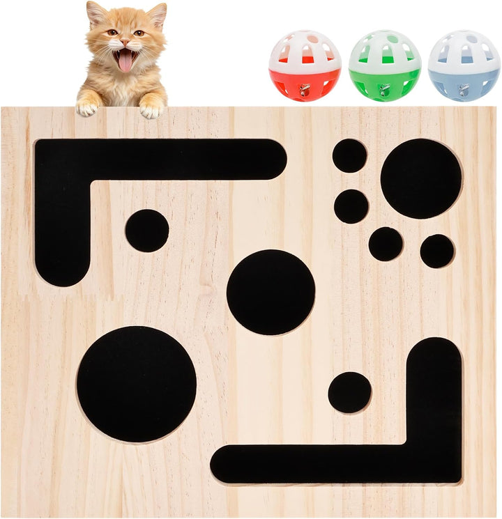 Beschäftigungsbox Krallenfeile Katze, 29,5×24,5×6 cm Kratzpuzzle Spielbox Holz Katzen Kratzbrett mit