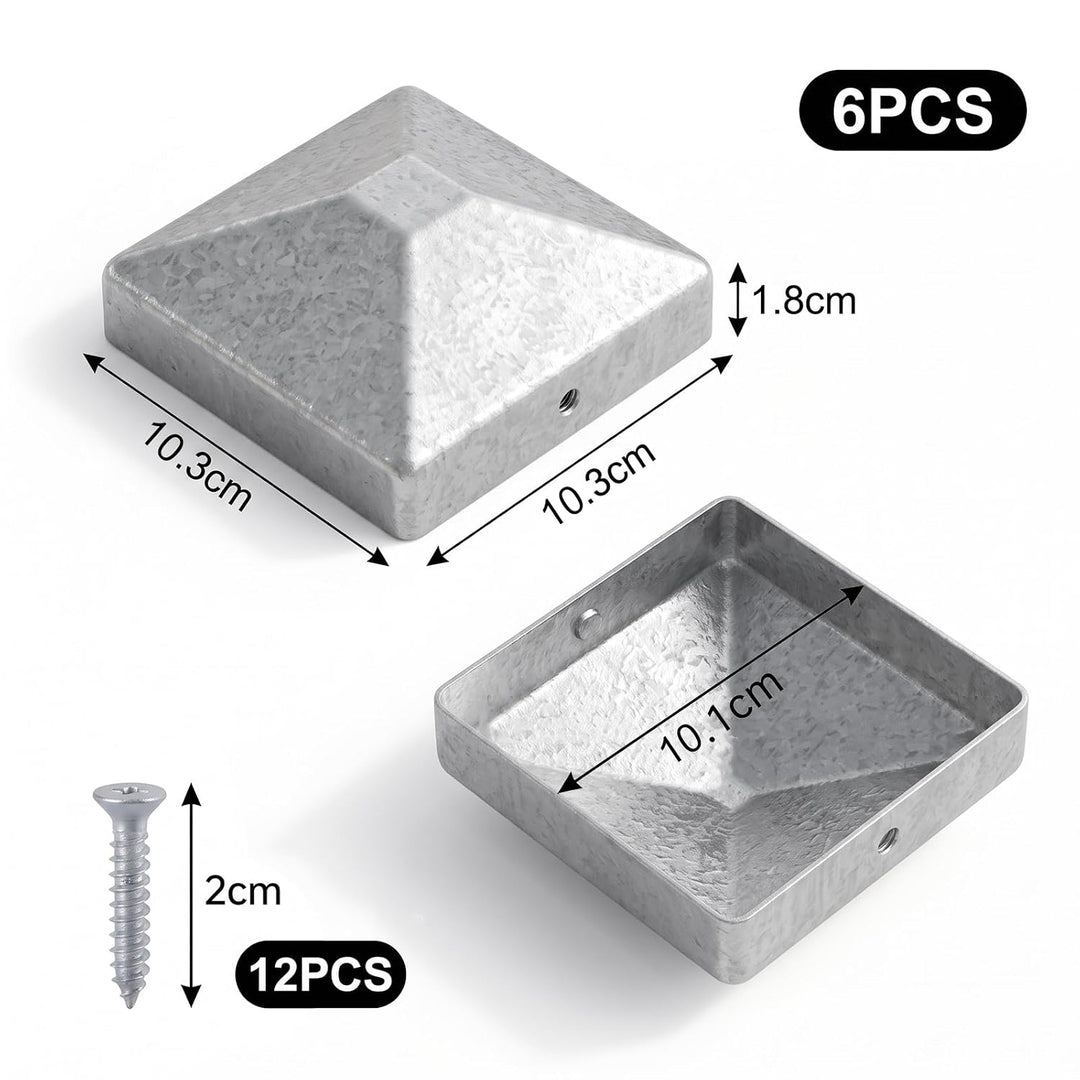 6 Stück Pfostenkappe 10x10cm, Quadratisch Zaunpfahlkappe Verzinkt 10x10cm-6pcs, 10x10cm-6pcs
