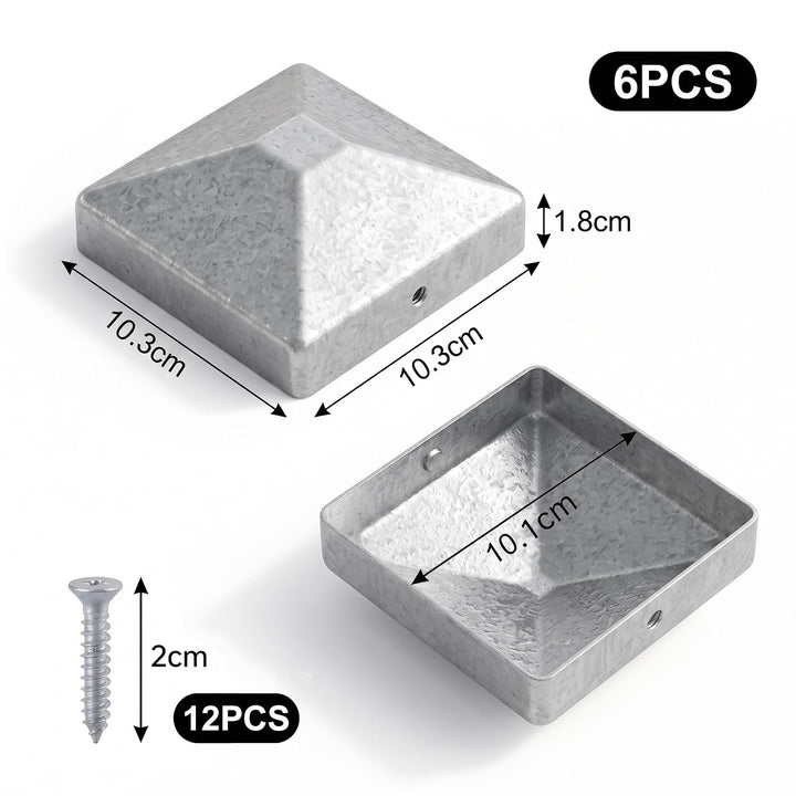 6 Stück Pfostenkappe 10x10cm, Quadratisch Zaunpfahlkappe Verzinkt 10x10cm-6pcs, 10x10cm-6pcs