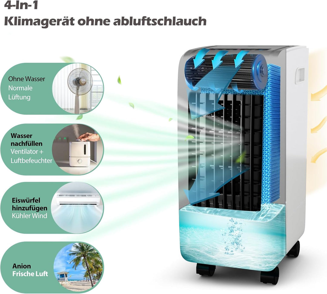 GYMAX Klimaanlage Mobil, Klimagerät ohne abluftschlauch mit Ventilator, Luftreinigung & Luftbefeucht