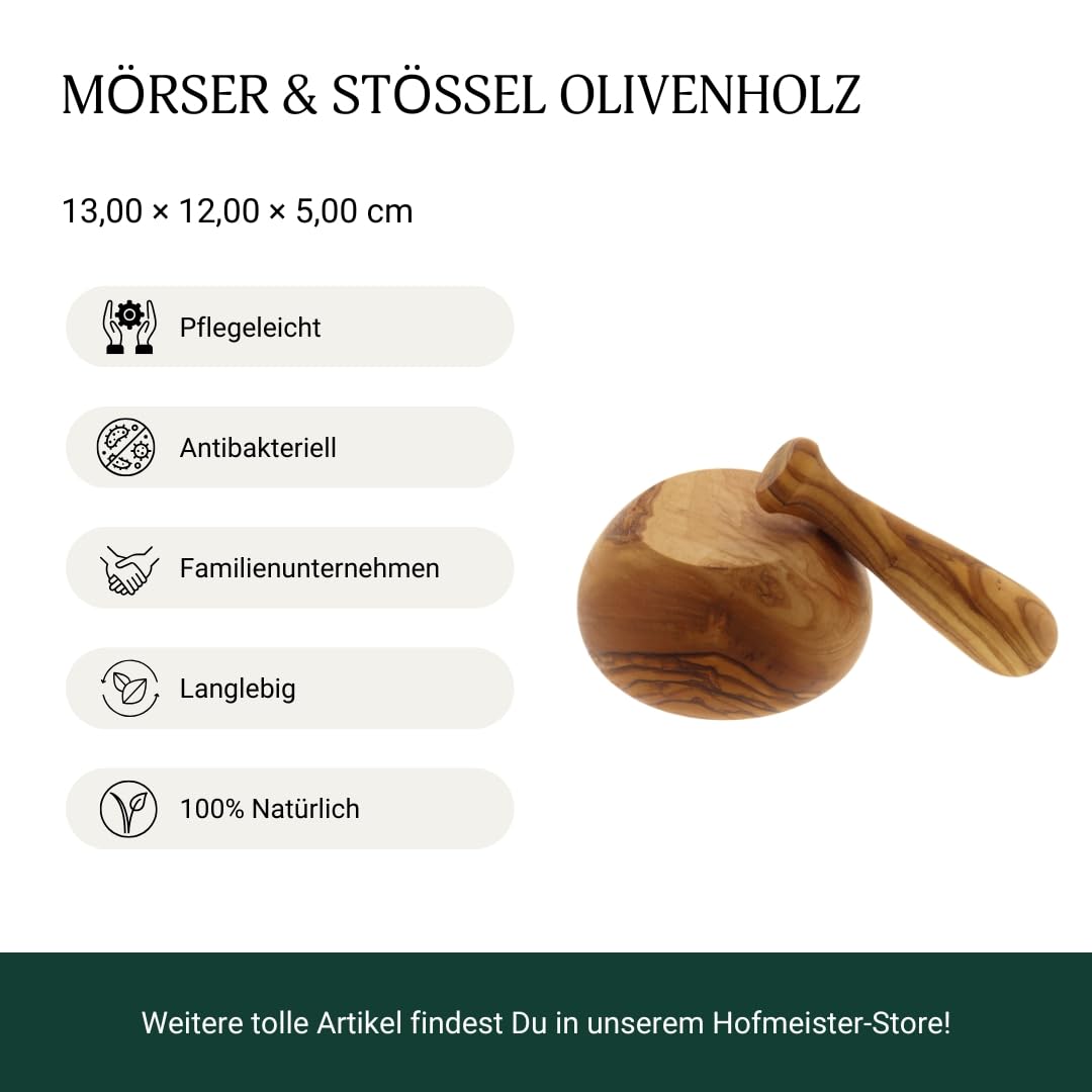HOFMEISTER® Mörser aus Olivenholz - Hochwertige Küchenutensilien &amp; Geschenkidee - Stilvoller Mörser