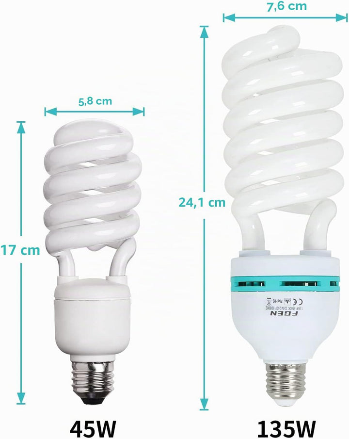 2X135W CFL Fotolampe 5500K Fotoleuchte mit E27 Stecker,FGen Studioleuchte Energiesparende 10000 Stun