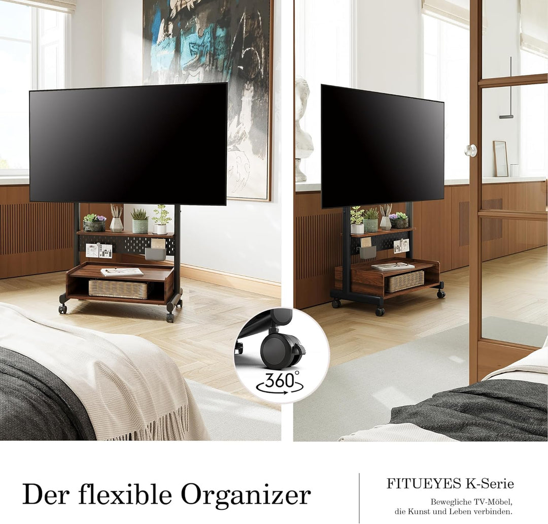 FITUEYES TV Ständer Rollbar Fernsehständer mit Rollen Bodenständer TV Rollwagen für 40-85 Zoll Ferns
