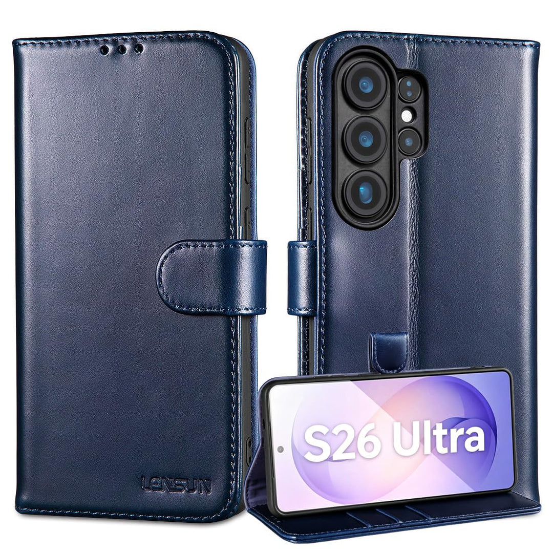 LENSUN Handyhülle für Samsung Galaxy S26 Ultra Echtleder, Premium Leder Hülle [Brieftasche][Standfun