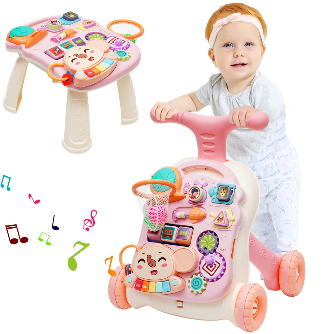 Lauflernhilfe für Kinder, Lauflernwagen mit Montessori Spielzeug und Geräusche, Musik und abnehmbare