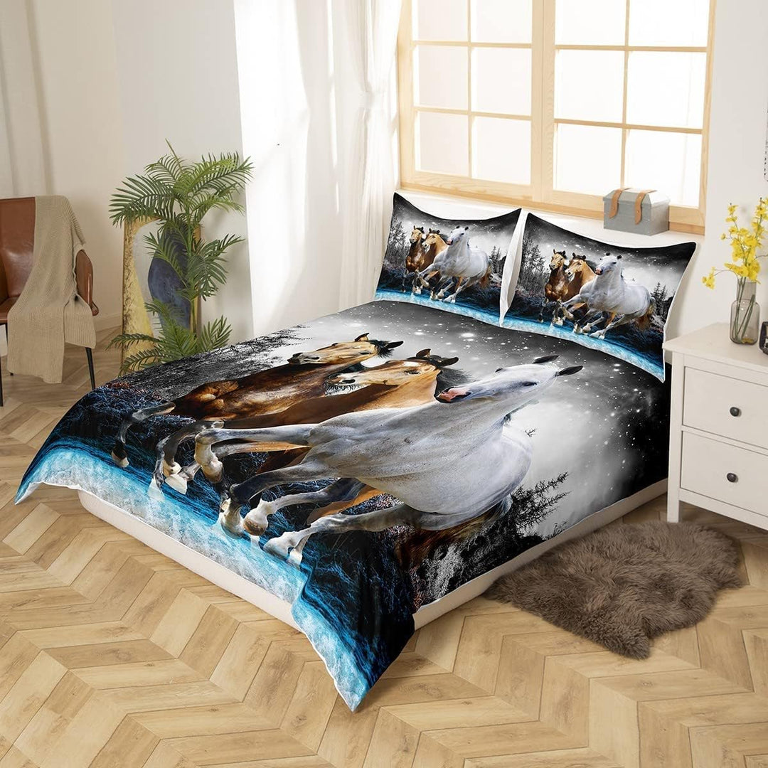 Loussiesd Pferde-Bettbezug Galoppierendes Pferd Bettwäsche-Set 135x200cm für Kinder, Jungen, Mädchen