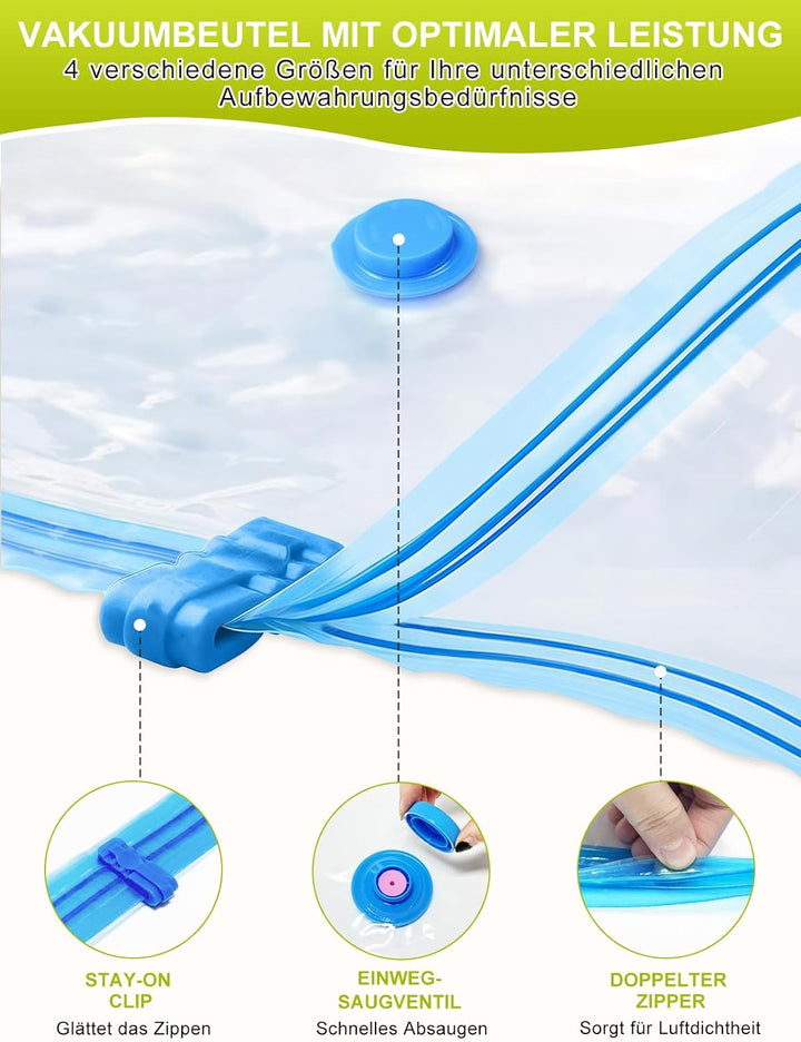 Vakuumbeutel für Kleidung mit Elektrischer Luftpumpe, 10 Stück (3 Jumbo 100x80cm &3 Gross 80x60cm &2