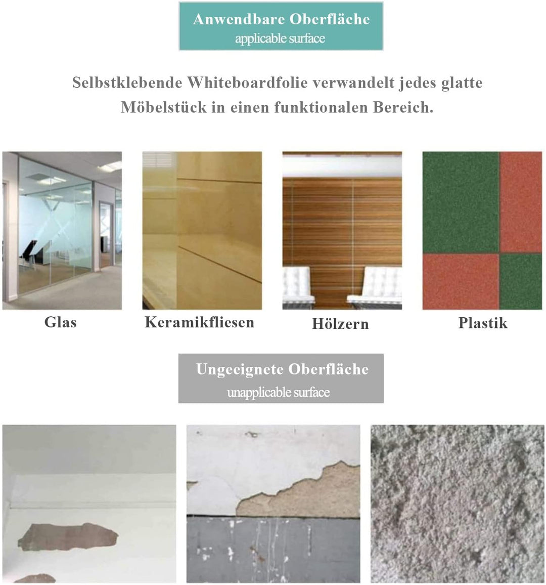 Warasee Whiteboard Magnetisch Folie, 40 * 90cm Magnettafel Selbstklebend, Magnetfolie Weiss Abwischb