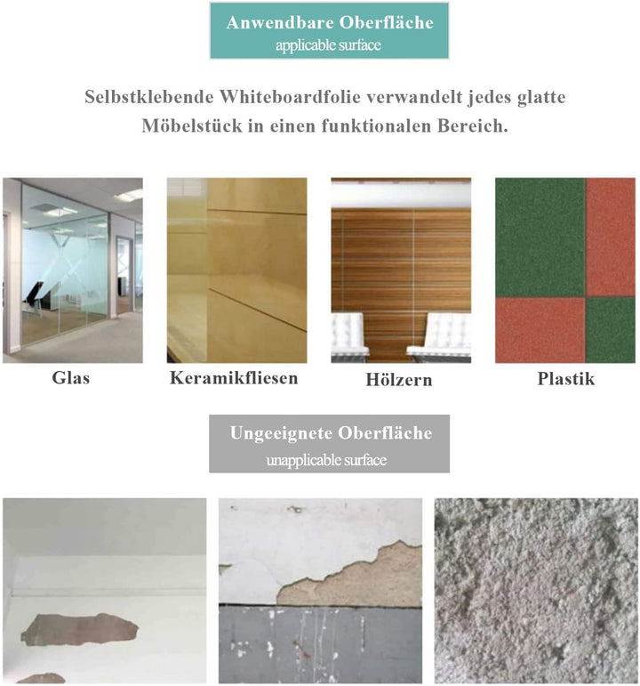 Warasee Whiteboard Magnetisch Folie, 40 * 90cm Magnettafel Selbstklebend, Magnetfolie Weiss Abwischb
