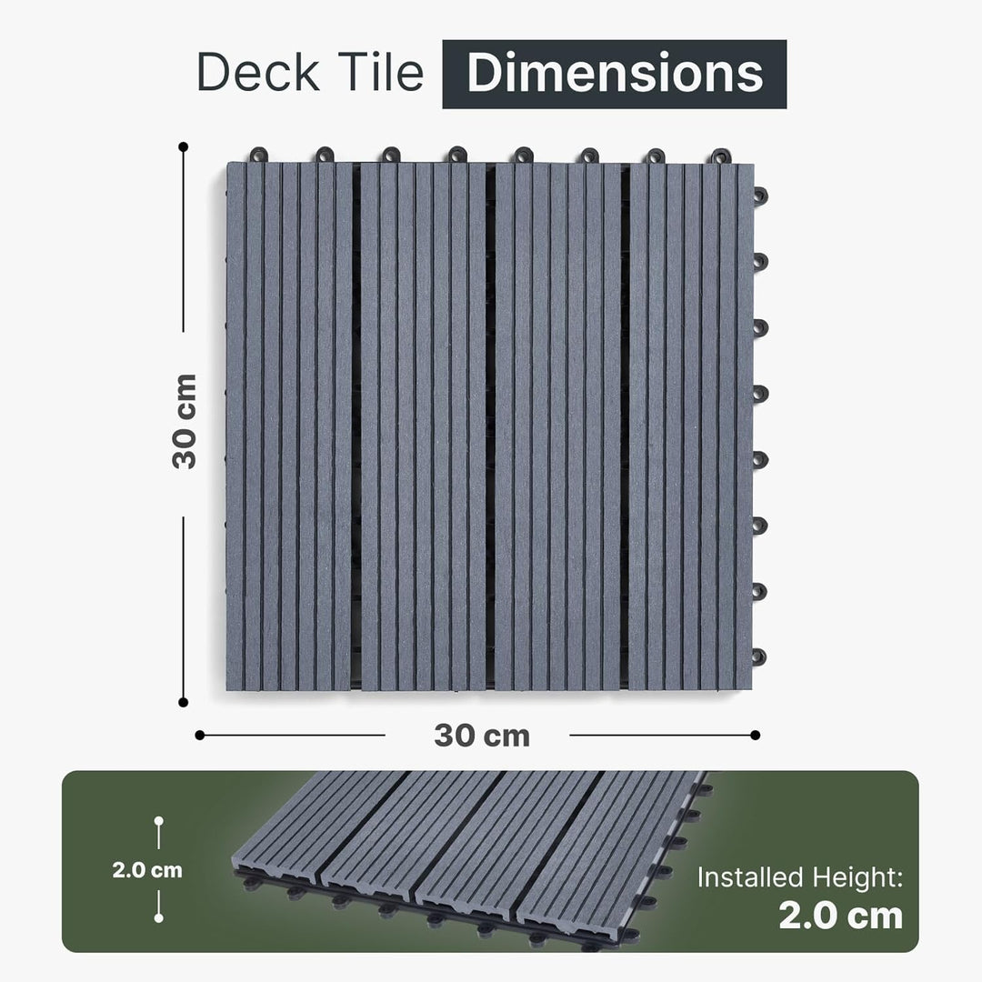 Terrassenfliesen aus Verbundmaterial, von „The Famous Click-Deck“, Ebenholz, Grau, Teakholz, für Ter
