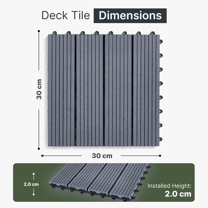 Terrassenfliesen aus Verbundmaterial, von „The Famous Click-Deck“, Ebenholz, Grau, Teakholz, für Ter
