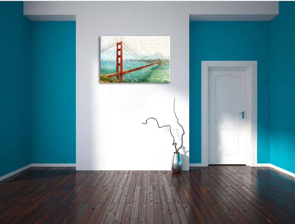 Pixxprint Golden Gate Bridge in San Francisco Kunst Pinsel Effekt, Format: 100x70 auf Leinwand, XXL