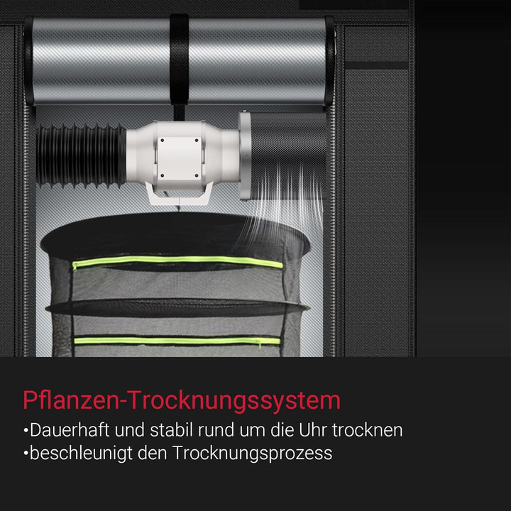 Grow Trockenbox Set Rohrventilator 100mm Set 220 m³/h Abluftset mit Abluftventilator,Aktivkohlefilte