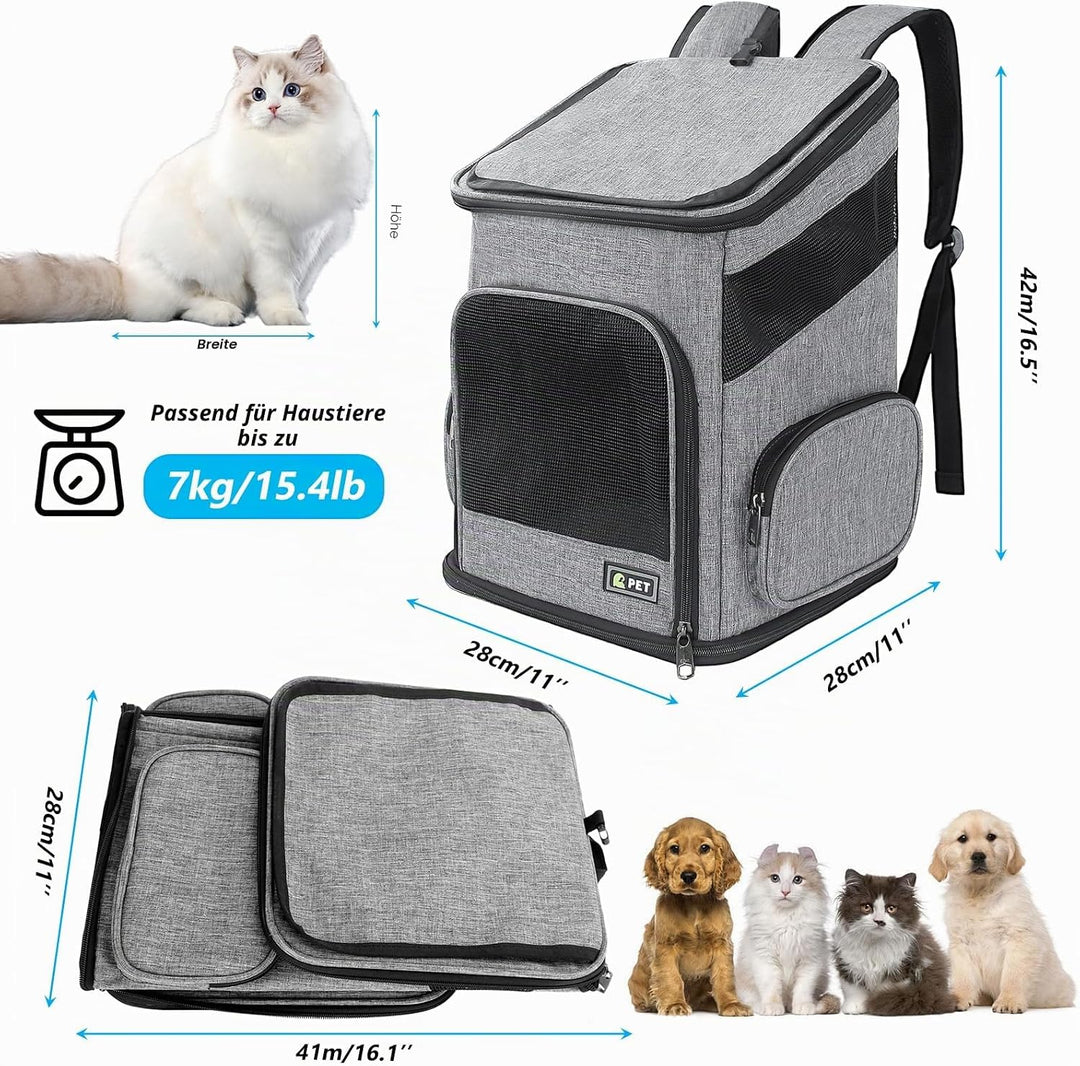 Katzenrucksack, Faltbarer Haustier-Tragerucksack für Katzen und kleine Hunde, Hunderucksack mit belü