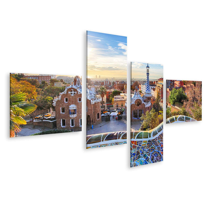 islandburner Bild auf Leinwand Barcelona Park Guell Spanien Sonne Bilder Wandbilder Poster Leinwand