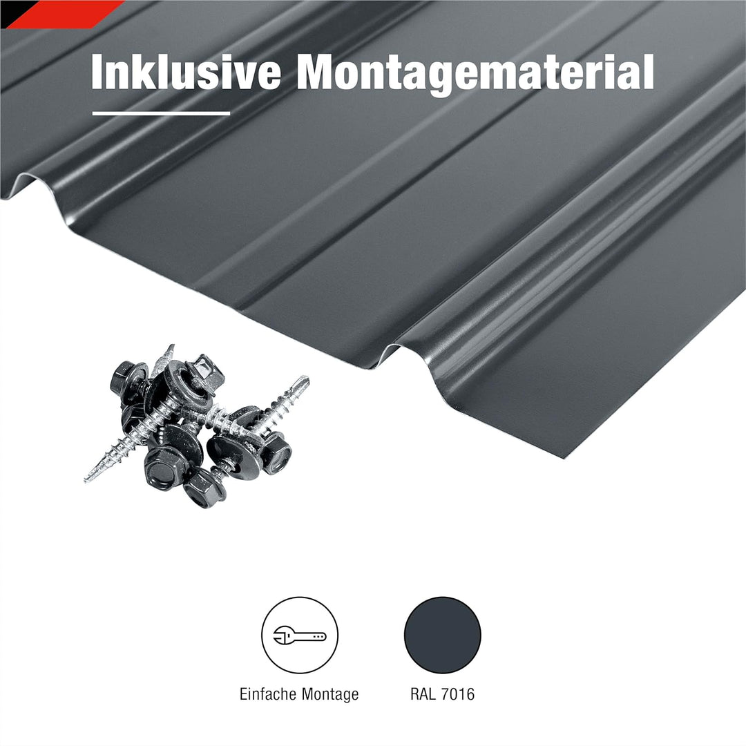 Smart Cover H12 12x Profilblech/Metallblech/Trapezblech/Wellblech/Dachblech RAL 7016 inkl. Schrauben