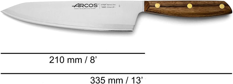 Arcos Serie Nordika - Kochmesser - Edelstahl NITRUM - Klinge 210 mm - Ovengkol Holzgriff 100% natürl