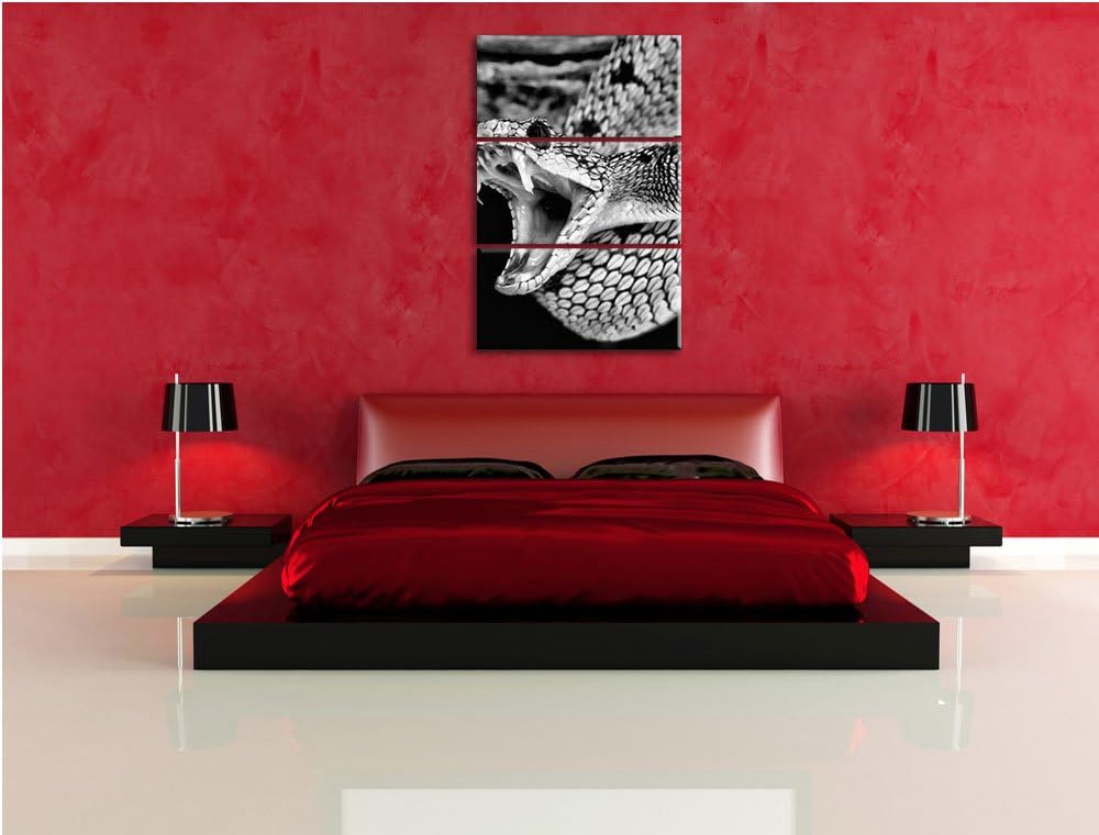 Pixxprint Giftige grüne Schlange / 3-Teilig/Gesamtmass 120cm Leinwandbild bespannt auf Holzrahmen/Wa