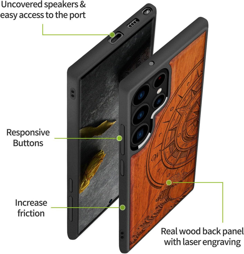 Carveit Holz Handyhülle für Galaxy S22 Ultra Cover [Einzigartiges Design Case] Stossfeste Handyhülle