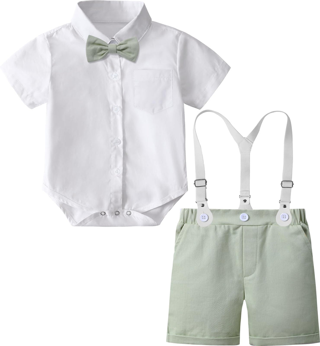 mintgreen Baby Junge Anzüge 2PCS Ostern Outfit Gentleman Hemd Hosen Satz mit Fliege Hosenträger 3-18