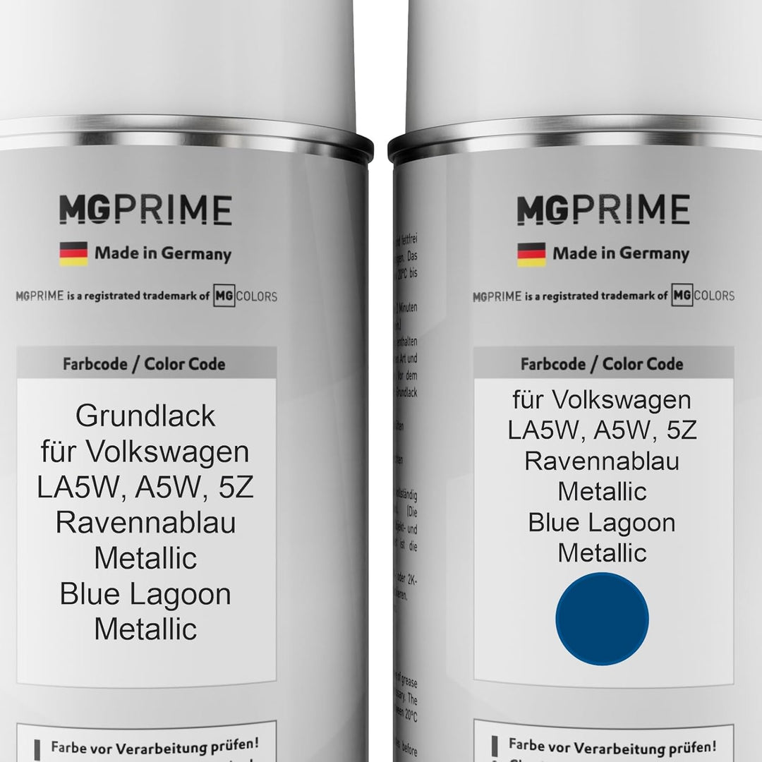 MG PRIME Autolack Sprühdosen Set für Volkswagen VW LA5W / A5W / 5Z Ravennablau Metallic/Blue Lagoon