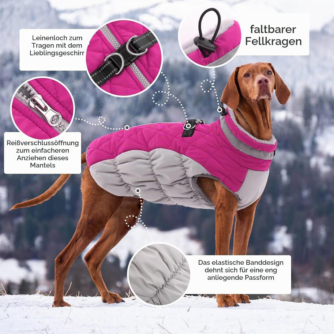 Kuoser Hundejacke Wintermantel für Grosse Hunde - Wasserdichte Winterweste Mit Geschirr - Warme Jack