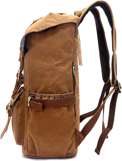 EverVanz Damen Herren Rucksack Reise Wandern Outdoorrucksack Canvas Leder Daypacks für 15 Zoll Lapto