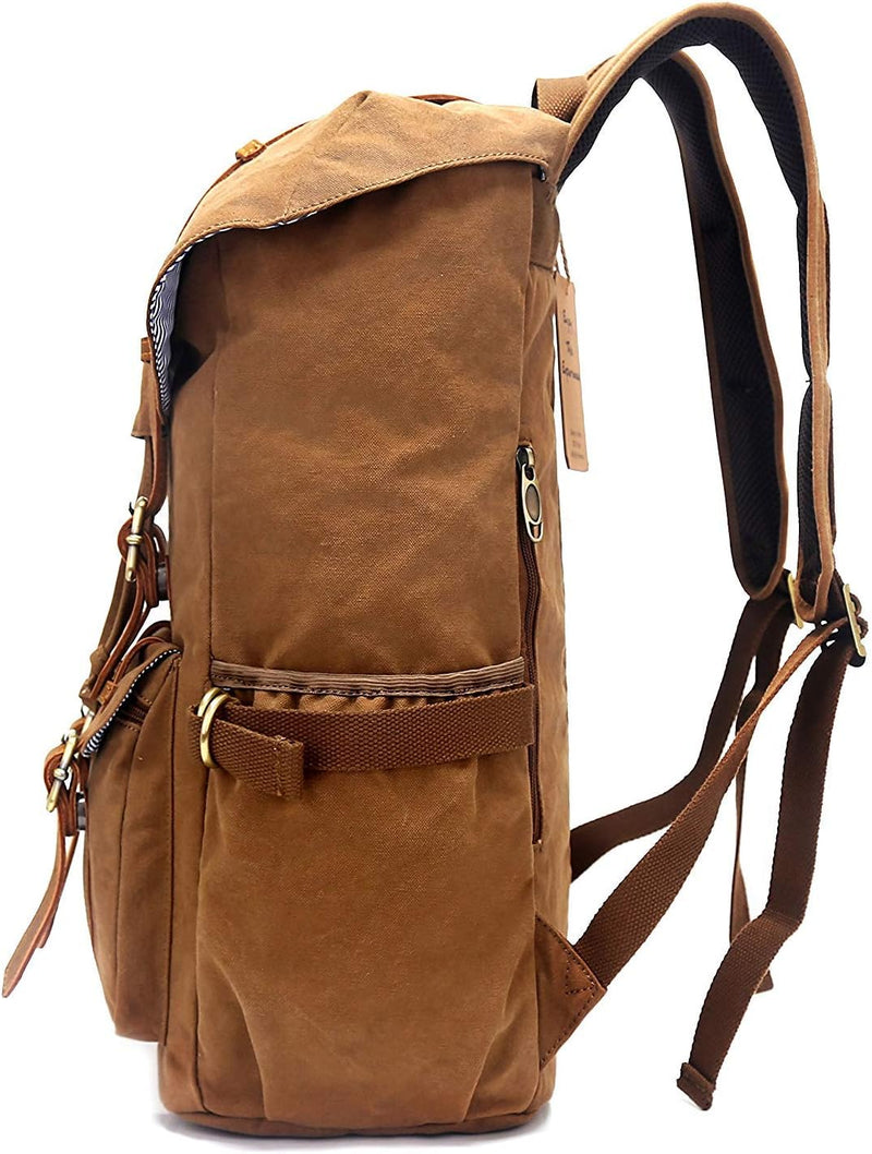 EverVanz Damen Herren Rucksack Reise Wandern Outdoorrucksack Canvas Leder Daypacks für 15 Zoll Lapto