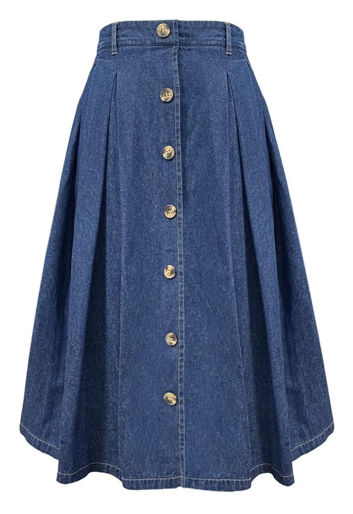JayscreateEU Damen Rock mit Midirock, Langrock, Hoher Taille, Knielang, A-Linie, Mit Taschen - Somme
