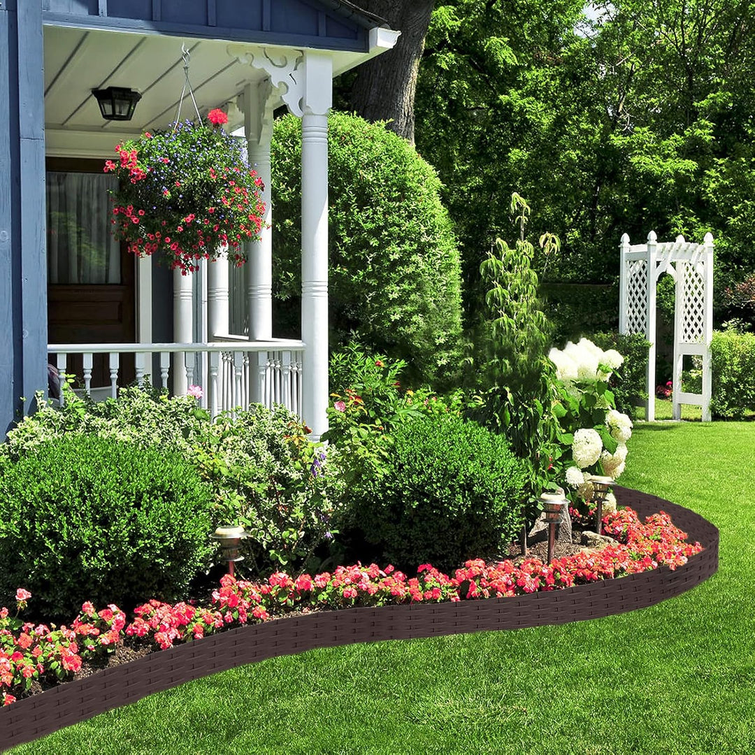 Aufun 10m Rattan Rasenkante Beeteinfassung Kunststoff mit 10 Elemente á 100 cm, Rattan-Optik Design