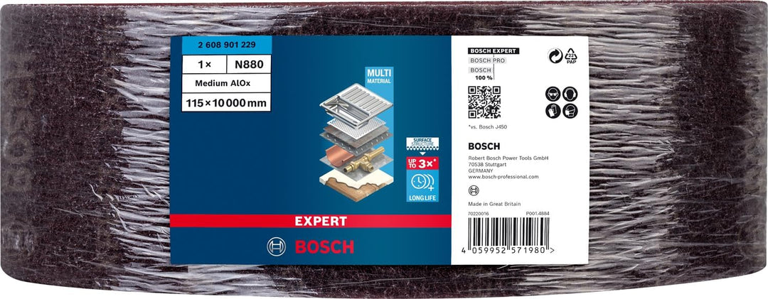 Bosch Professional 1x Expert N880 Vliesrolle (für Stahlbleche, Breite 115 mm, Länge 10 m, Mittel A,
