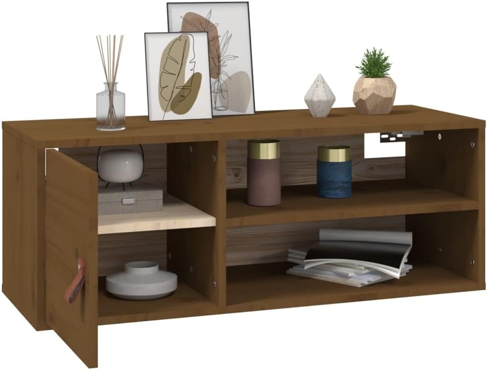 WIFESE 80x30x30 cm Wandschrank TV Schrank mit 2 Offene Fächer Hängeschrank TV Board Hängend Bücherre