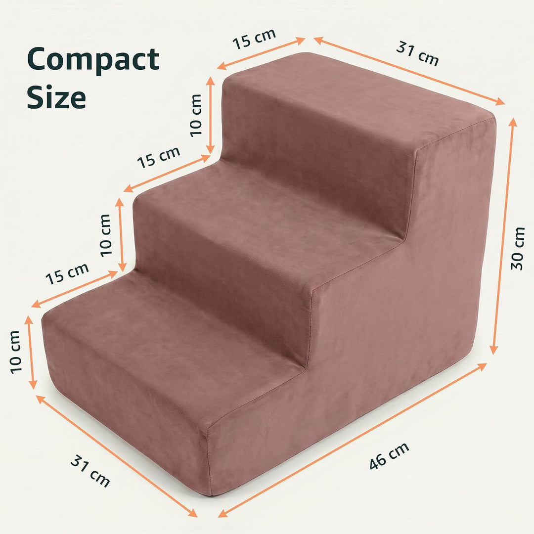 murando Hundetreppe für Kleine Hunde 3 Stufen 30 cm, Samt - Altrosa | Haustiertreppe für Bett, Sofa,